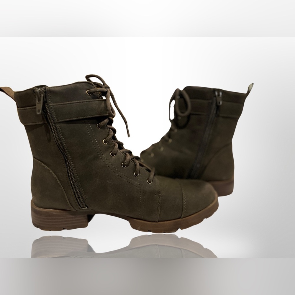 Life Stride Army Green 1.5 inch Heel Boot w/ Inside Zipper & Buckle Detail